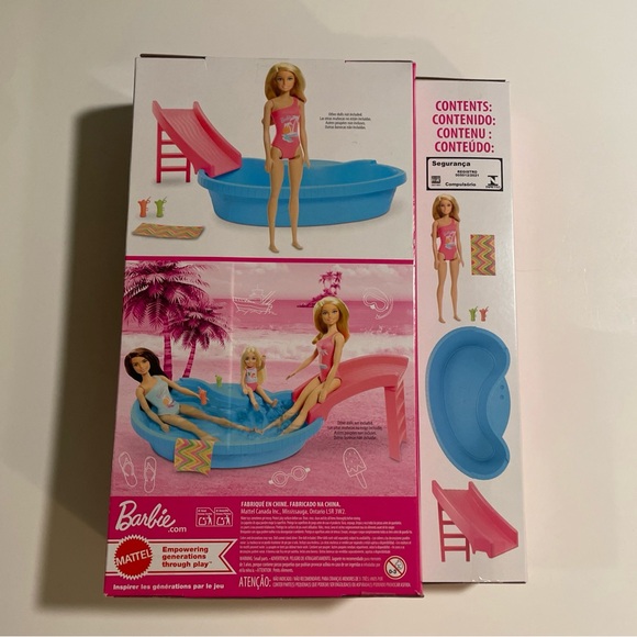 Barbie Doll and Pool Playset, Blonde in Tropical Pink One-Piece Swimsuit New - Picture 2 of 5